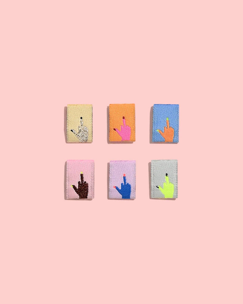 Middle Finger Mini Hands Woven Labels