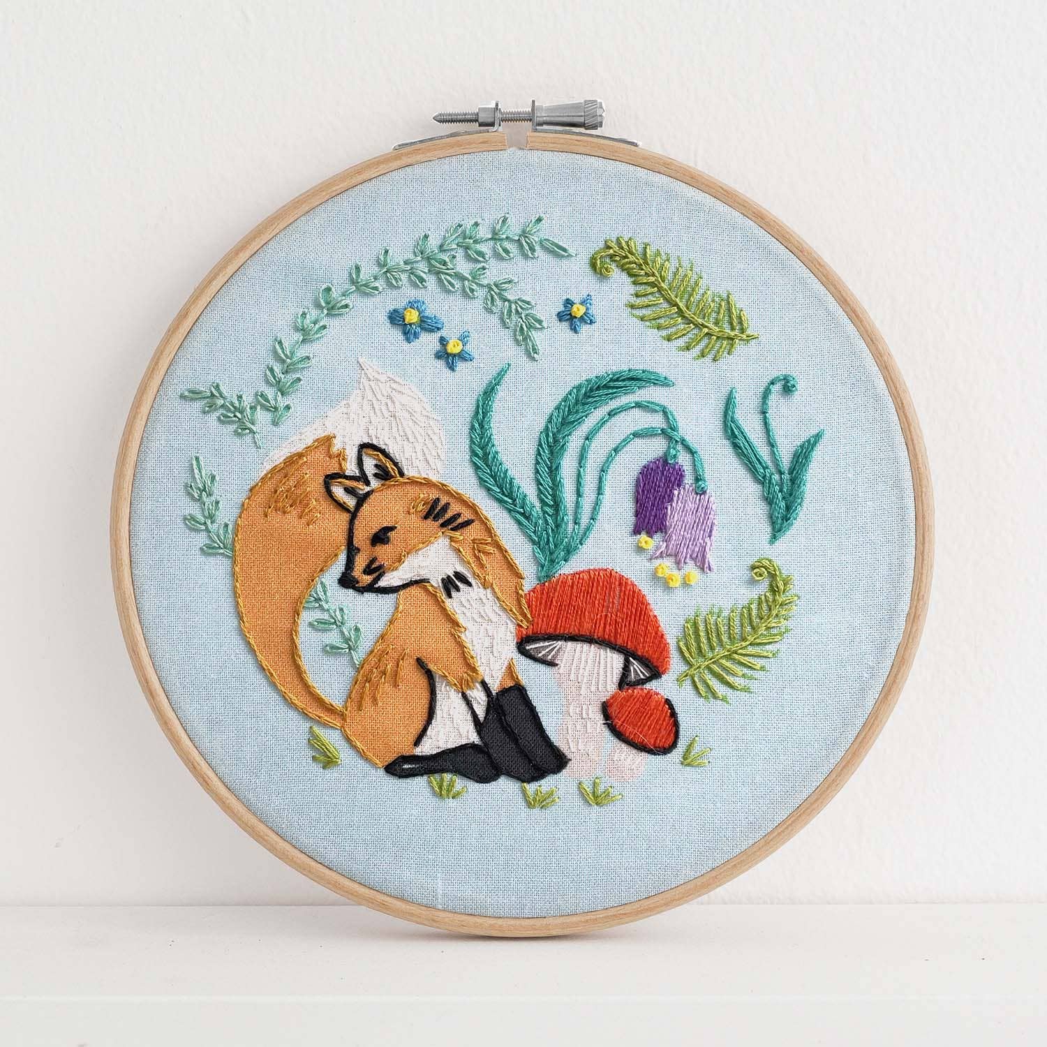 Enchanted Forest DIY Fox and Mushrooms Embroidery Kit by Antiquaria