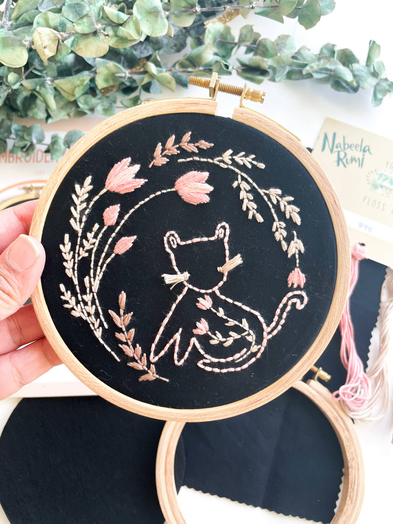 Floral Cat Embroidery Kit