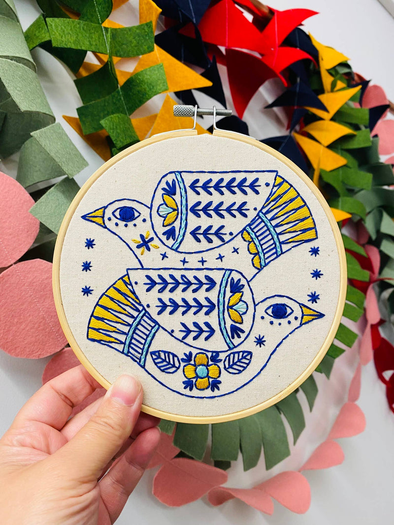 Turtle Doves Complete Embroidery Kit by Hook, Line & Tinker