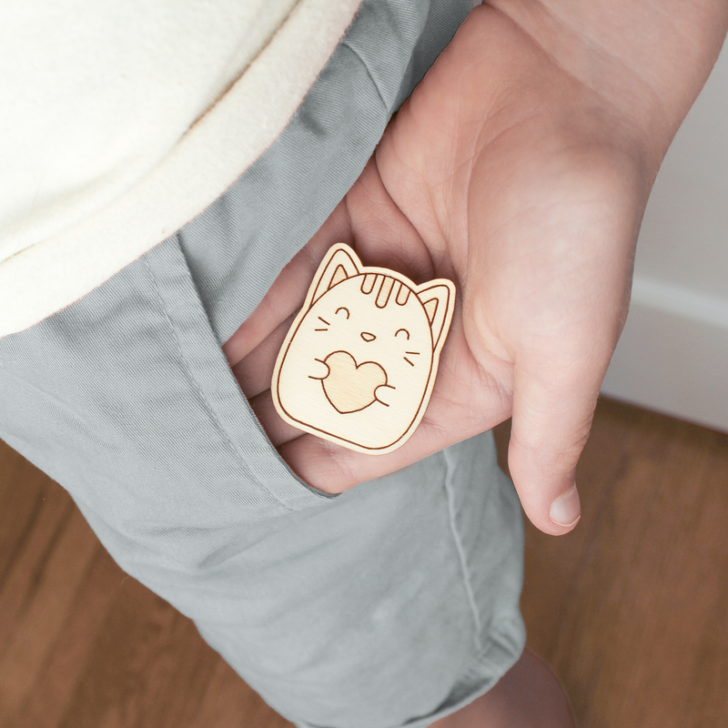Wooden Pocket Hug, Cat. Thinking of You Gift by oh, little wren