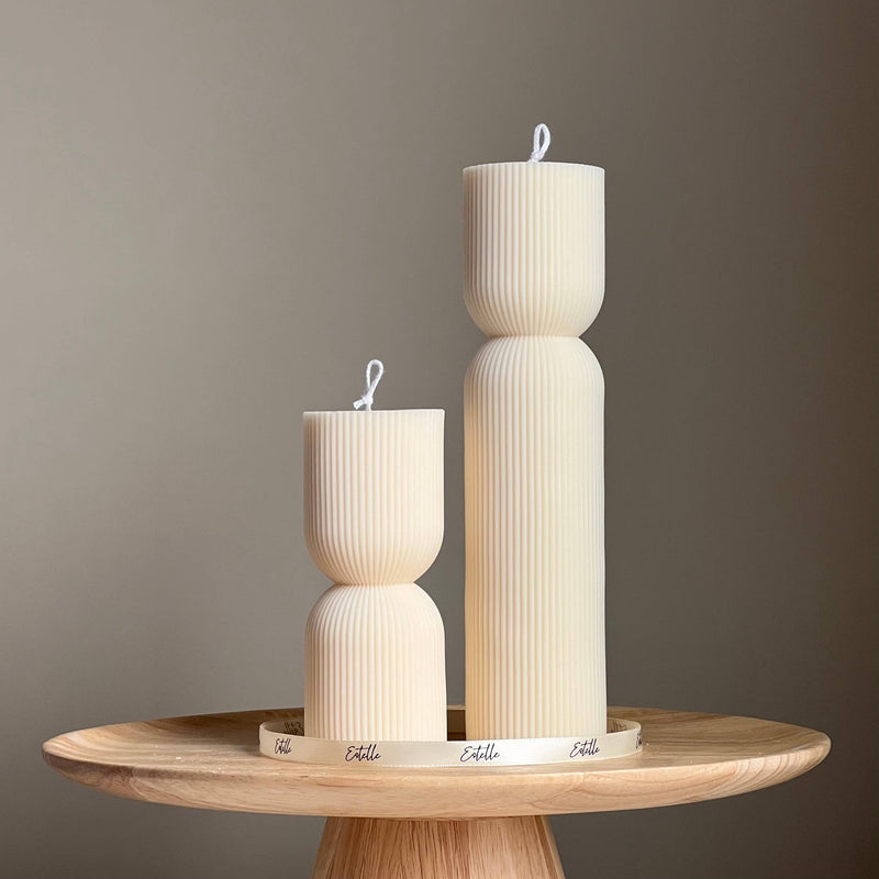 Ribbed Hourglass Pillar Candle by Estelle Studio