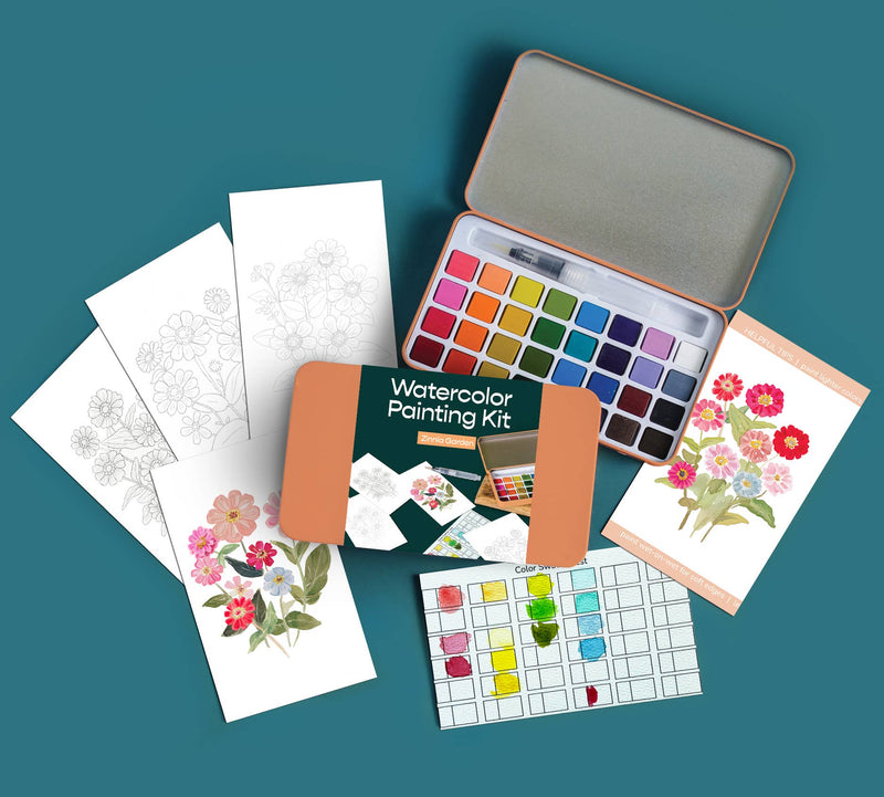 Zinnia Garden Watercolour Painting Kit