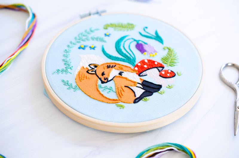 Enchanted Forest DIY Fox and Mushrooms Embroidery Kit by Antiquaria