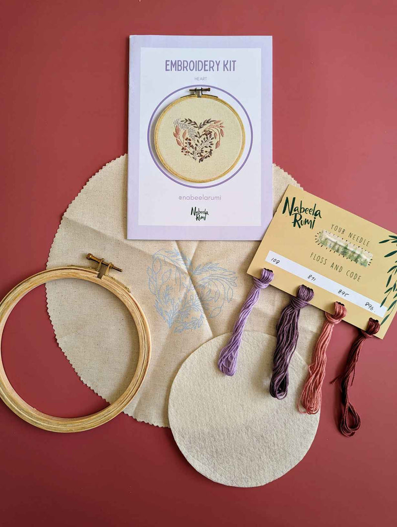 Heart Floral Embroidery DIY Kit by Nabeela Rumi