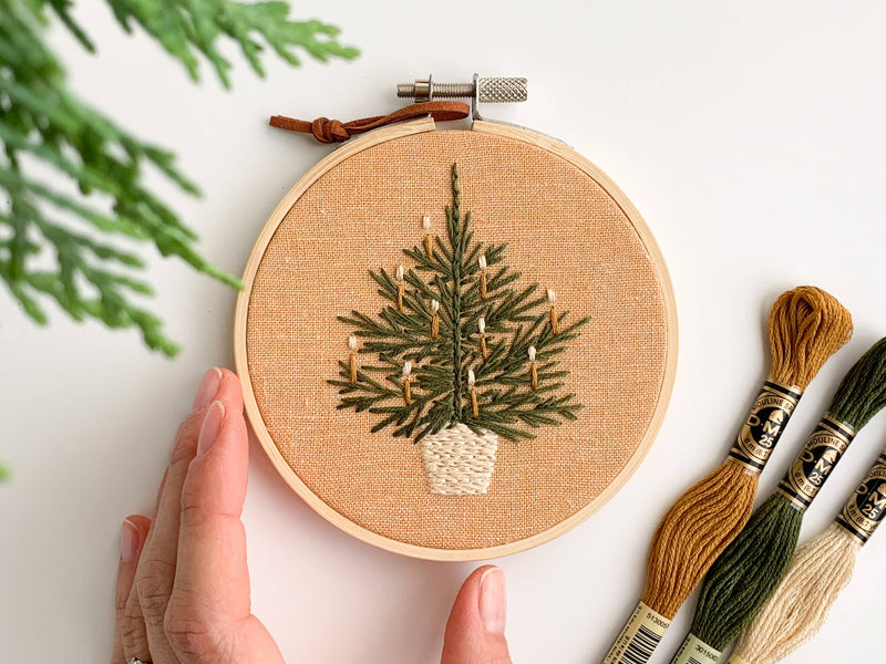 Christmas tree embroidery kit, beginner embroidery DIY kit by Matryoshka Doll Shop