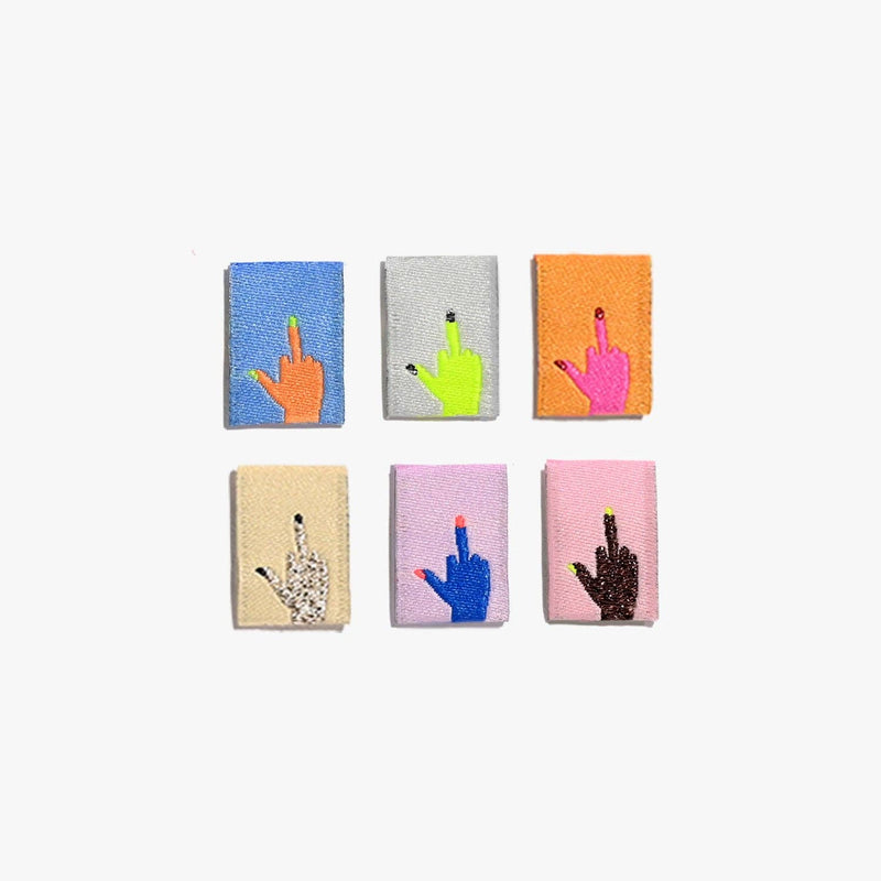 Middle Finger Mini Hands Woven Labels