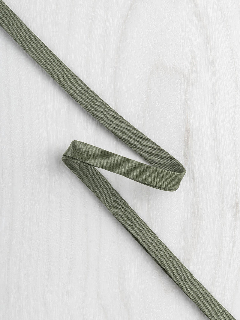 Double-Fold Cotton Poplin Bias Tape - 10 mm (3/8") wide - Olive by Core Fabrics