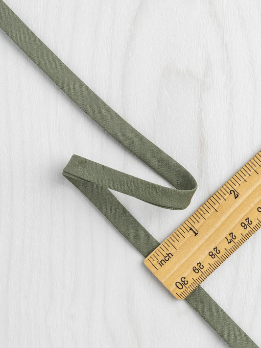 Double-Fold Cotton Poplin Bias Tape - 10 mm (3/8") wide - Olive by Core Fabrics