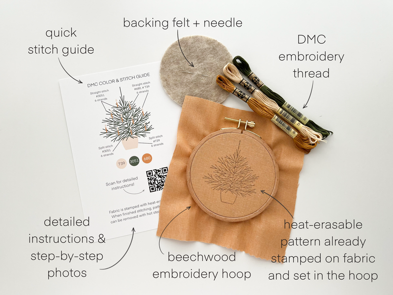 Christmas tree embroidery kit, beginner embroidery DIY kit by Matryoshka Doll Shop