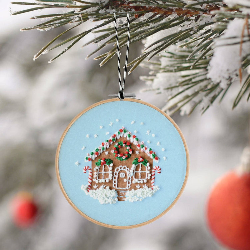 Hand Embroidery Ornament Kit, Gingerbread House