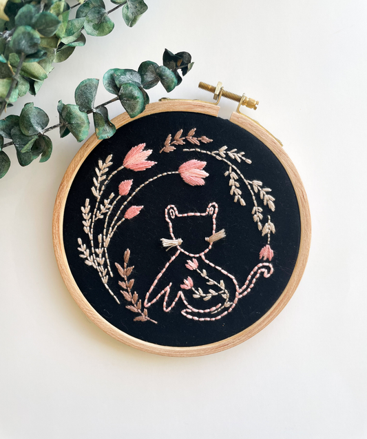Floral Cat Embroidery Kit
