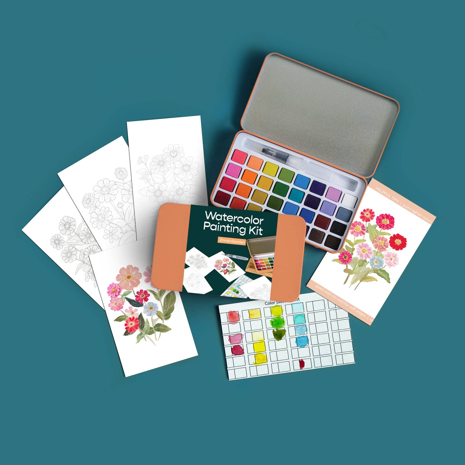 Zinnia Garden Watercolour Painting Kit