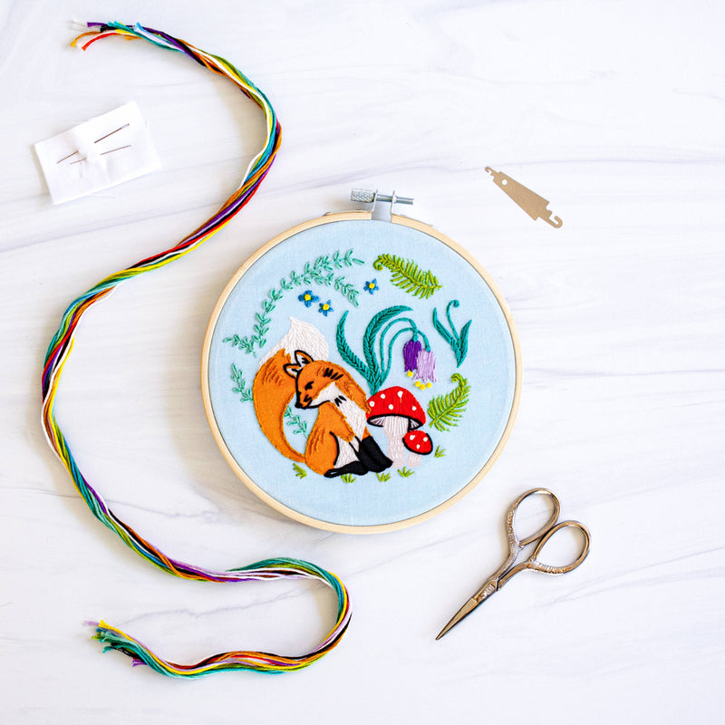 Enchanted Forest DIY Fox and Mushrooms Embroidery Kit by Antiquaria