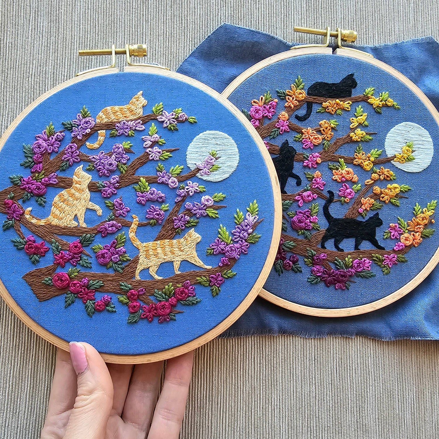 Cats & Full Moon Embroidery Kit by Jessica Long Embroidery