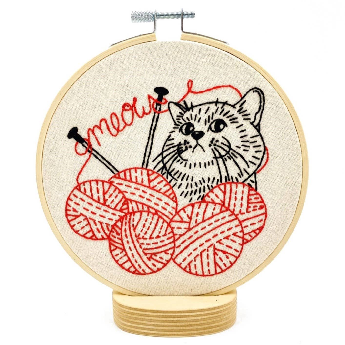 Kitten with Knitting Complete Embroidery Kit by Hook, Line & Tinker