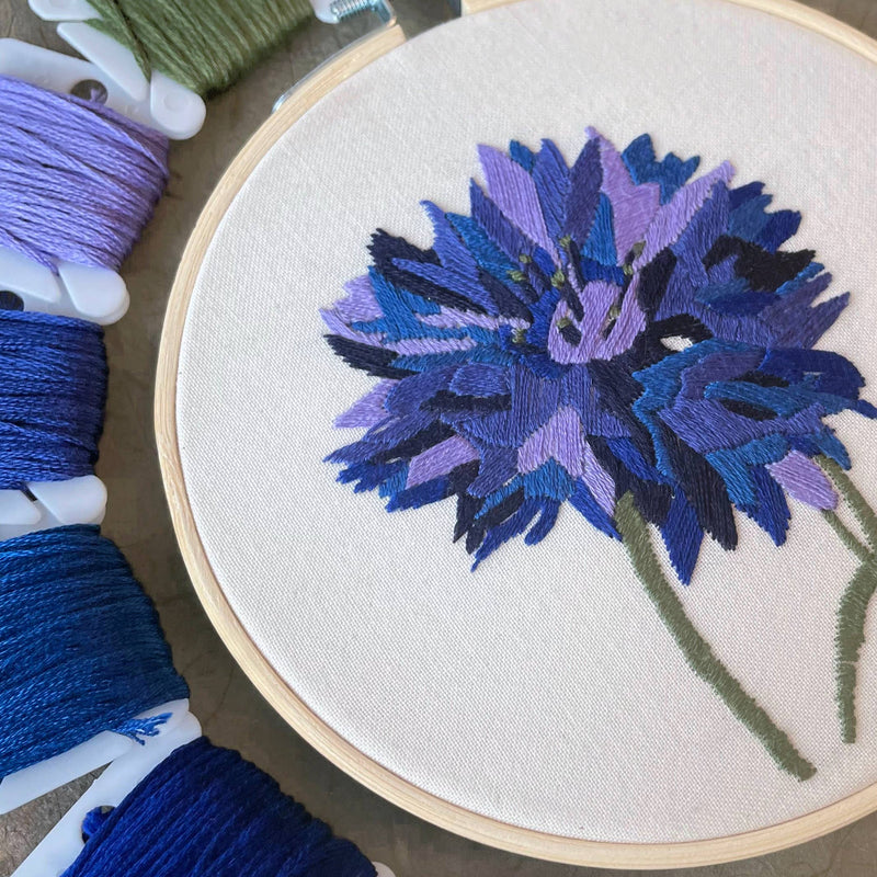 DIY Embroidery Kit - Bachelor Button (5")