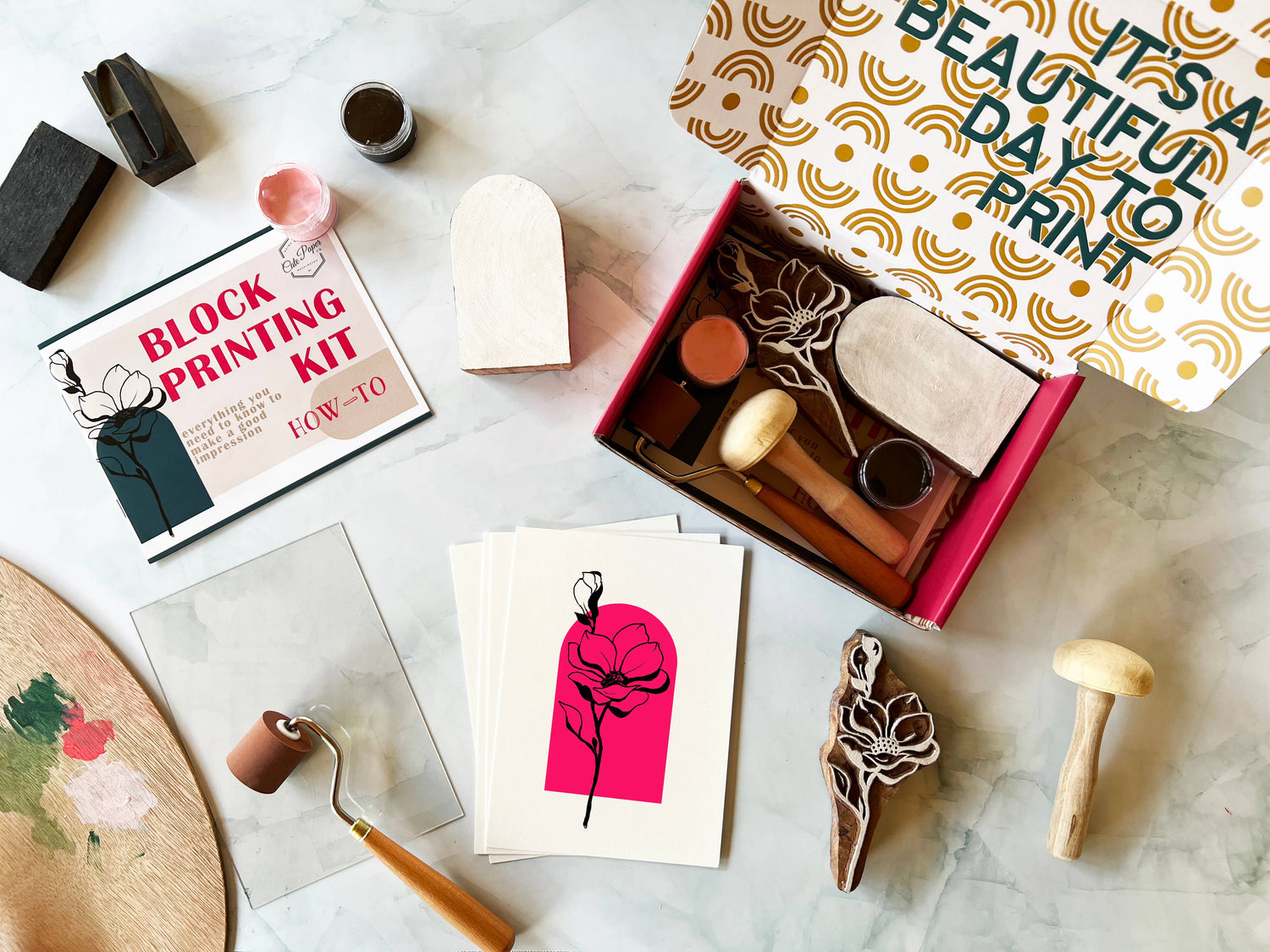Geometric Magnolia Wood Block Printing kit by Cate Paper Co