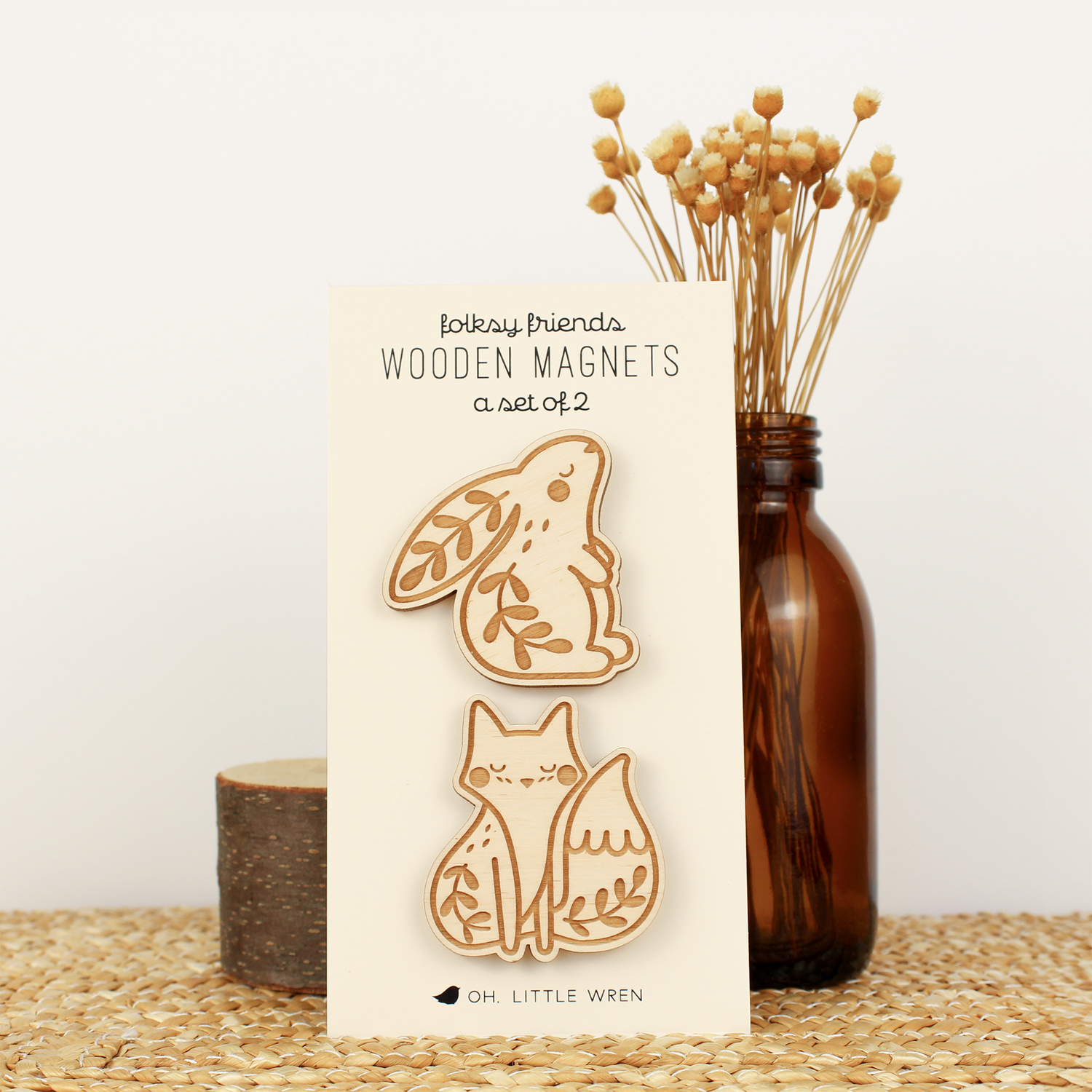 Wood Forest Animal Magnet Pair | Fox + Rabbit by oh, little wren
