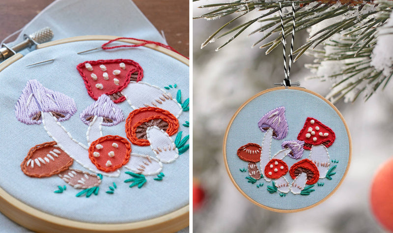 Holiday Decor: Mushroom Embroidered Christmas Ornament Kit by Antiquaria