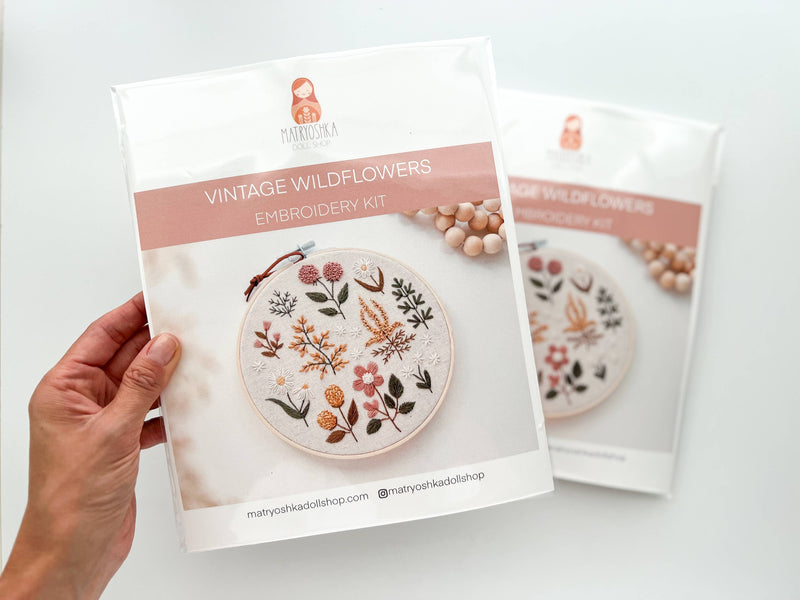 Floral Embroidery DIY Kit, modern embroidery craft kit by Matryoshka Doll Shop
