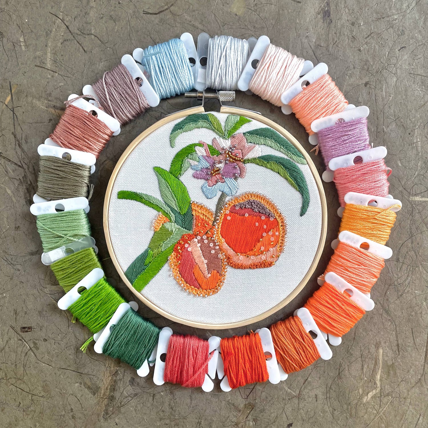 DIY Embroidery and Beadwork Kit - Peach Blossoms (5")