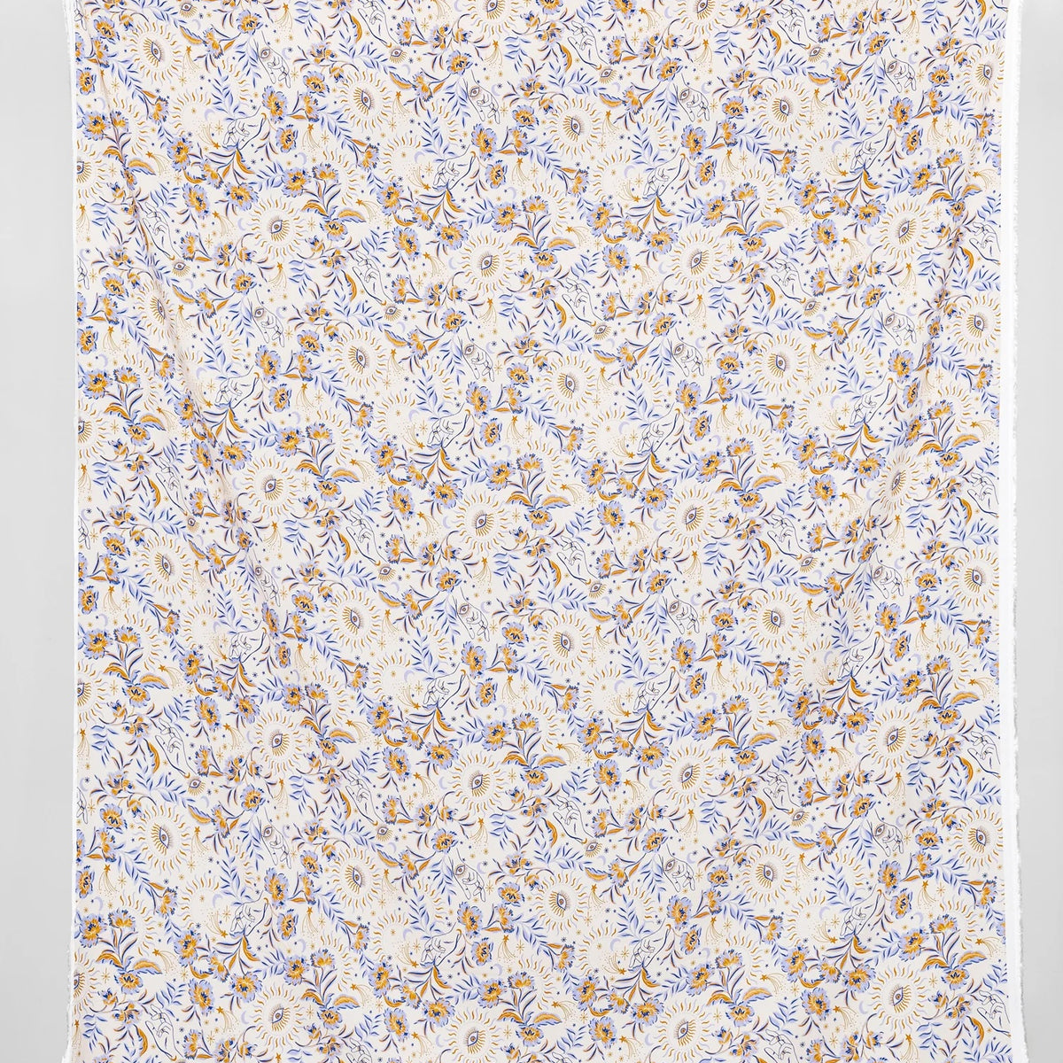 Amulet Print Ecovero Viscose - Cream + Periwinkle + Ochre by Core Fabrics