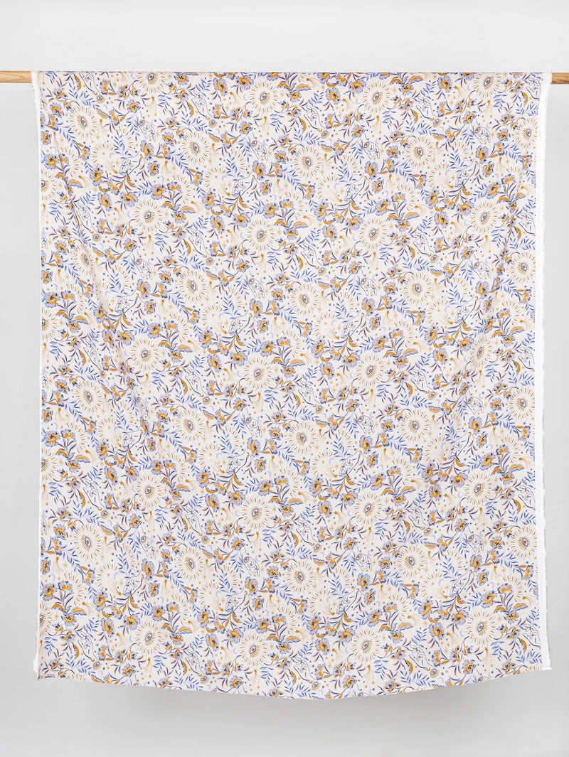 Amulet Print Ecovero Viscose - Cream + Periwinkle + Ochre by Core Fabrics
