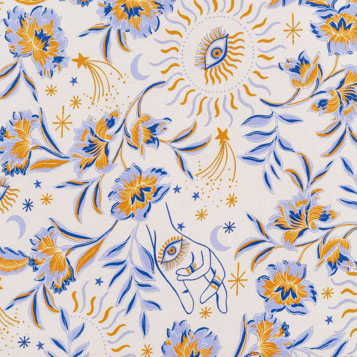 Amulet Print Ecovero Viscose - Cream + Periwinkle + Ochre by Core Fabrics