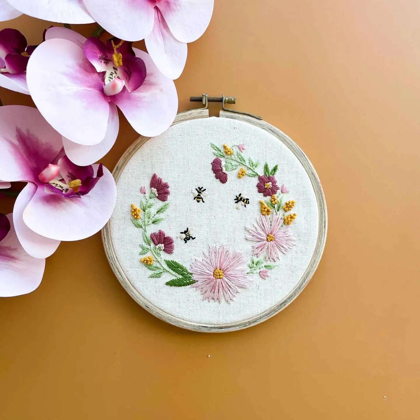 Bees and Flowers Embroidery Kit by Nabeela Rumi