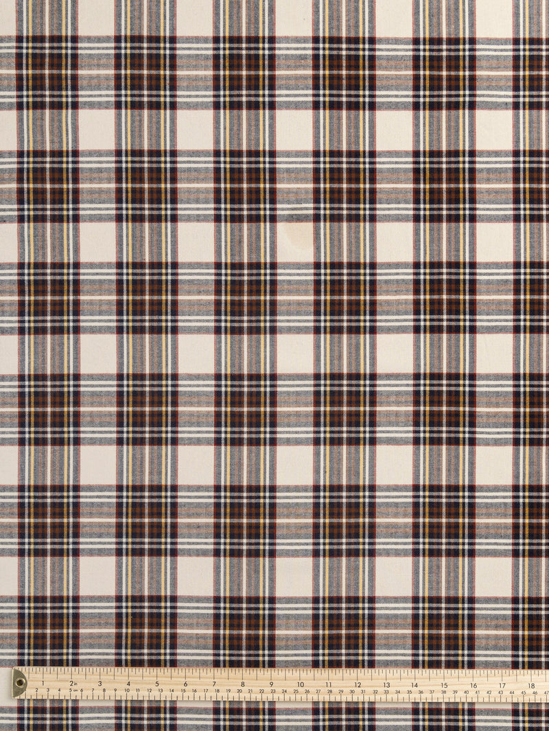 Bonfire Tartan Brushed Cotton - Cream + Red + Brown + Navy by Core Fabrics