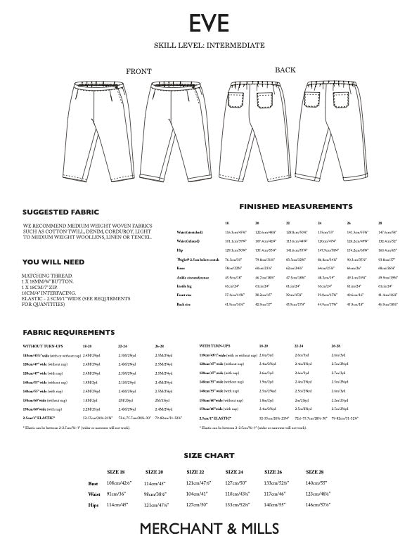 Eve Trouser PDF Pattern by Merchant & Mills