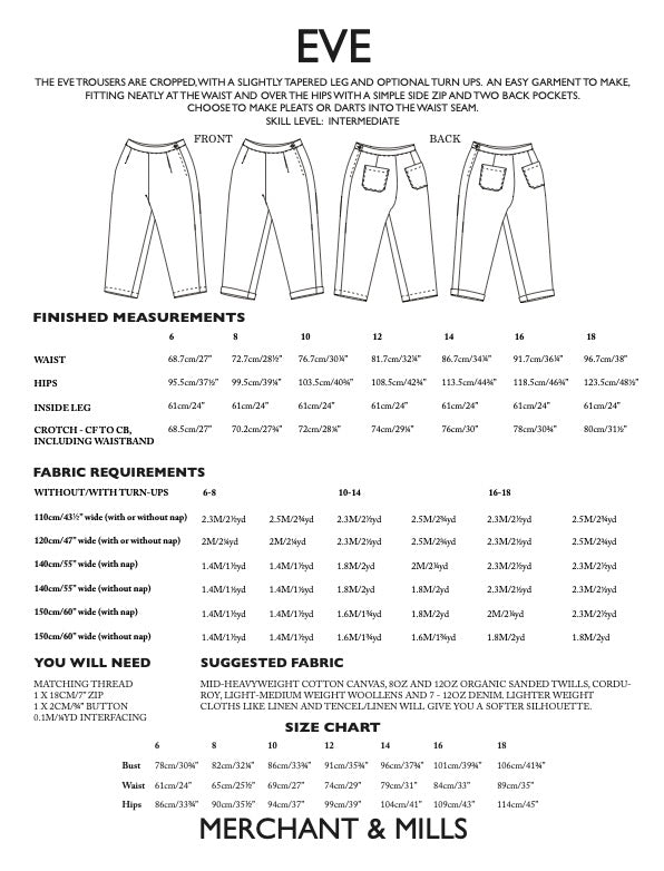 Eve Trouser PDF Pattern by Merchant & Mills