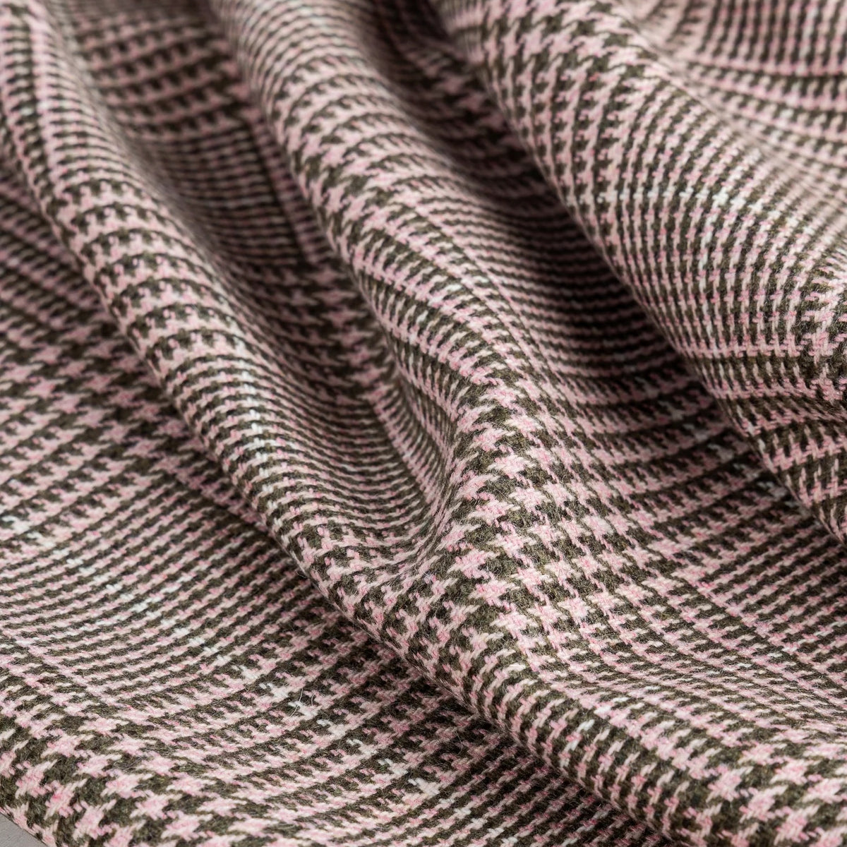 Glen Check Wool Viscose Blend Suiting Deadstock - Pink + Olive by Core Fabrics