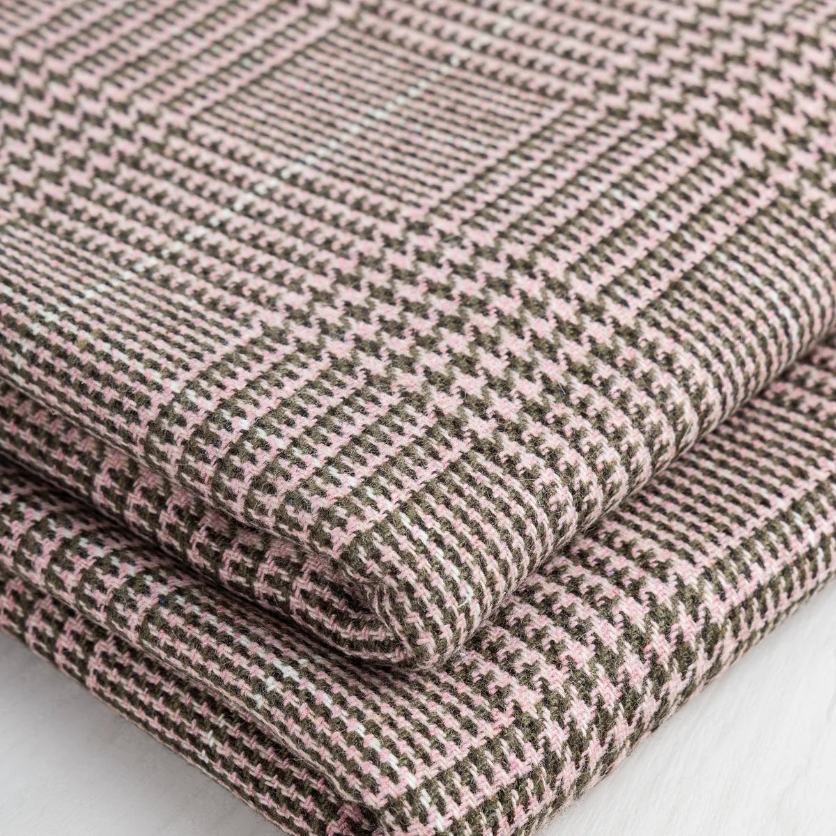 Glen Check Wool Viscose Blend Suiting Deadstock - Pink + Olive by Core Fabrics