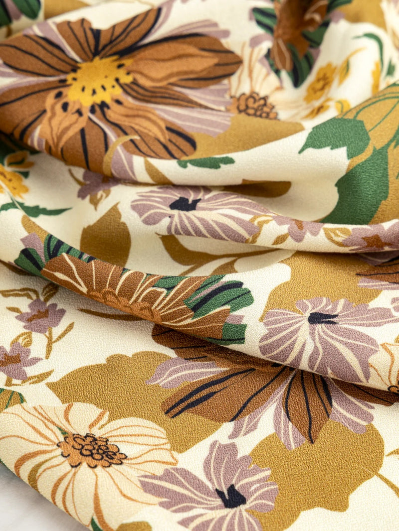 Heirloom Floral Print EcoVero Viscose Crepe - Cream + Ochre + Green + Rose by Core Fabrics