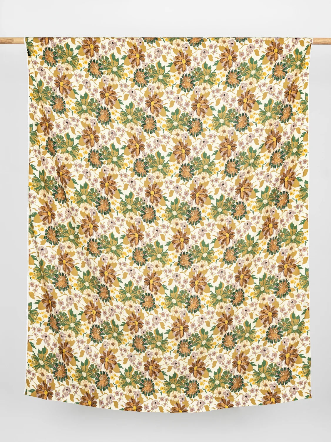 Heirloom Floral Print EcoVero Viscose Crepe - Cream + Ochre + Green + Rose by Core Fabrics