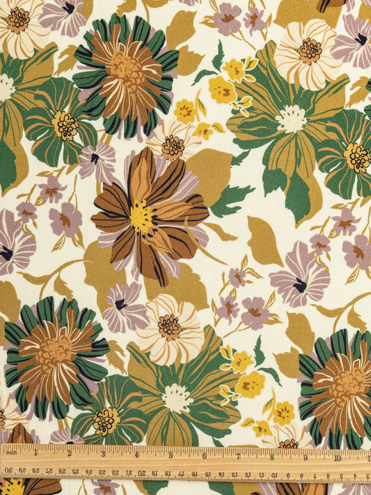 Heirloom Floral Print EcoVero Viscose Crepe - Cream + Ochre + Green + Rose by Core Fabrics