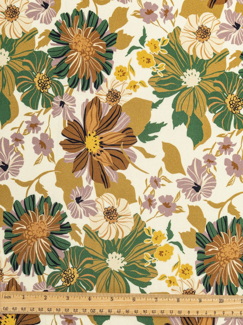Heirloom Floral Print EcoVero Viscose Crepe - Cream + Ochre + Green + Rose by Core Fabrics