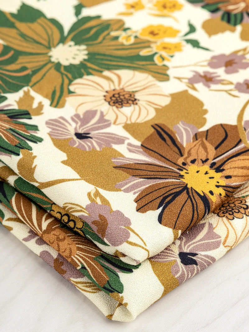 Heirloom Floral Print EcoVero Viscose Crepe - Cream + Ochre + Green + Rose by Core Fabrics
