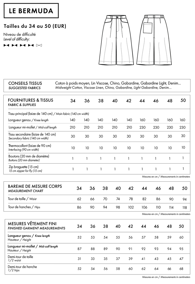 Le Bermuda - Paper Sewing Pattern