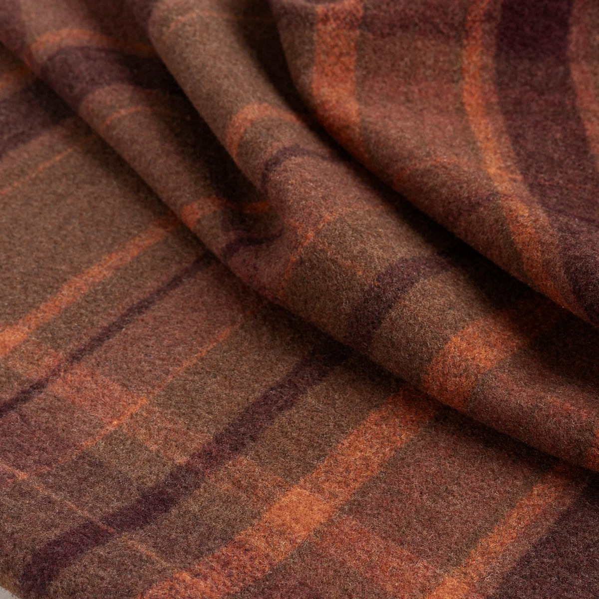 Large Plaid Melton Wool Blend Deadstock - Orange + Olive + Bordeaux by Core Fabrics