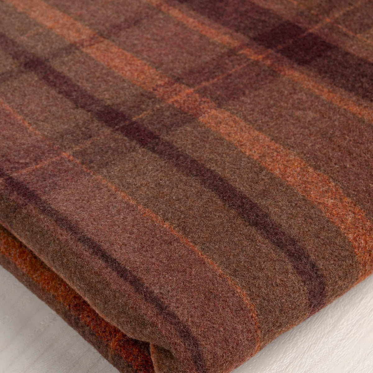 Large Plaid Melton Wool Blend Deadstock - Orange + Olive + Bordeaux by Core Fabrics