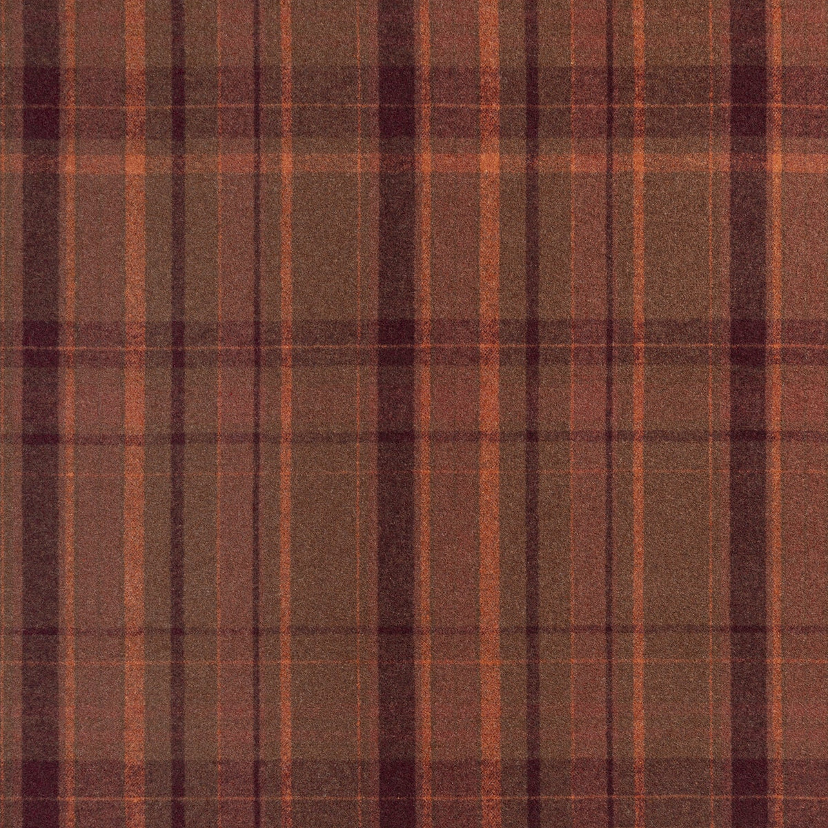 Large Plaid Melton Wool Blend Deadstock - Orange + Olive + Bordeaux by Core Fabrics