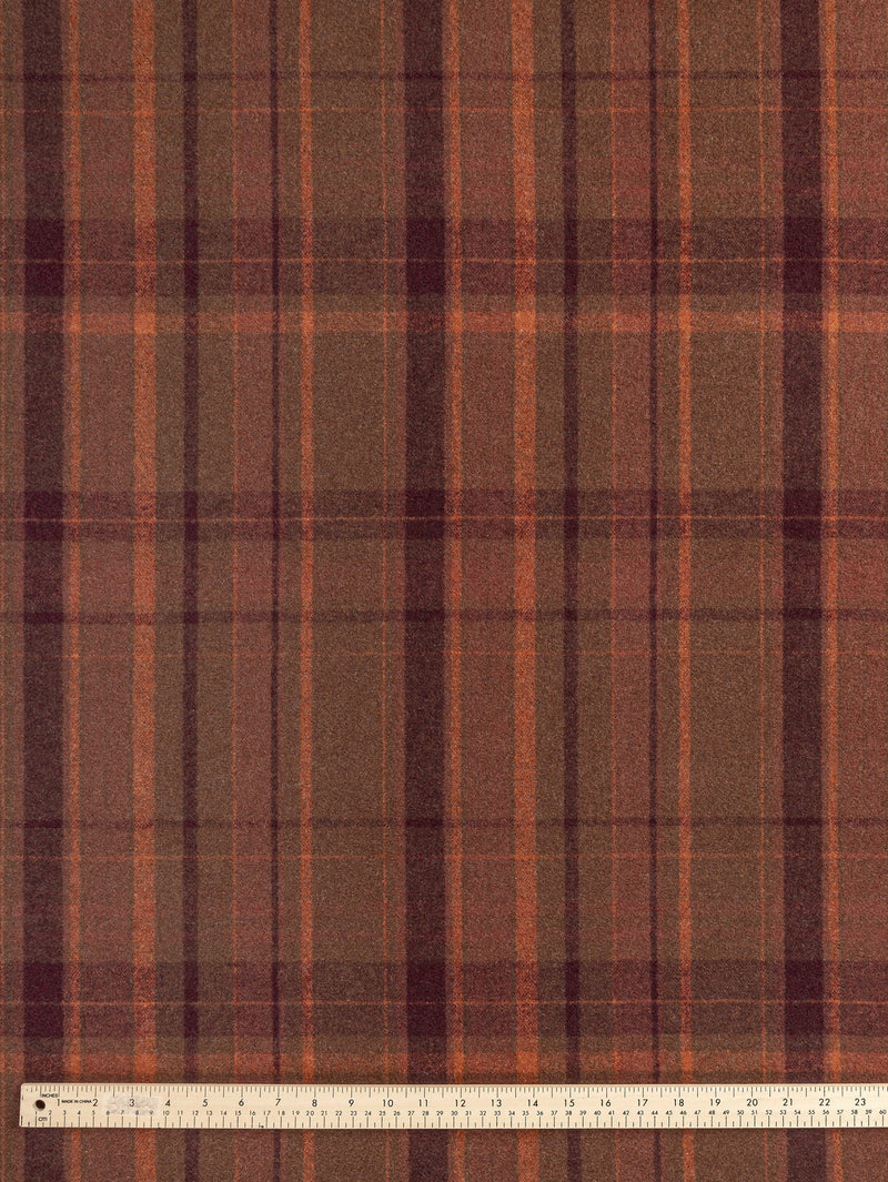 Large Plaid Melton Wool Blend Deadstock - Orange + Olive + Bordeaux by Core Fabrics