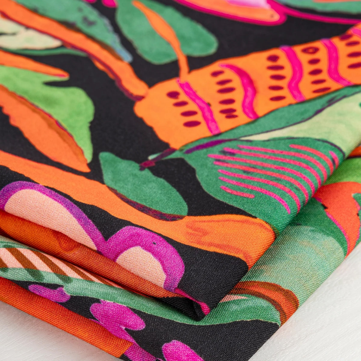 Large Tropical Print Ecovero Viscose - Black + Red + Green by Core Fabrics