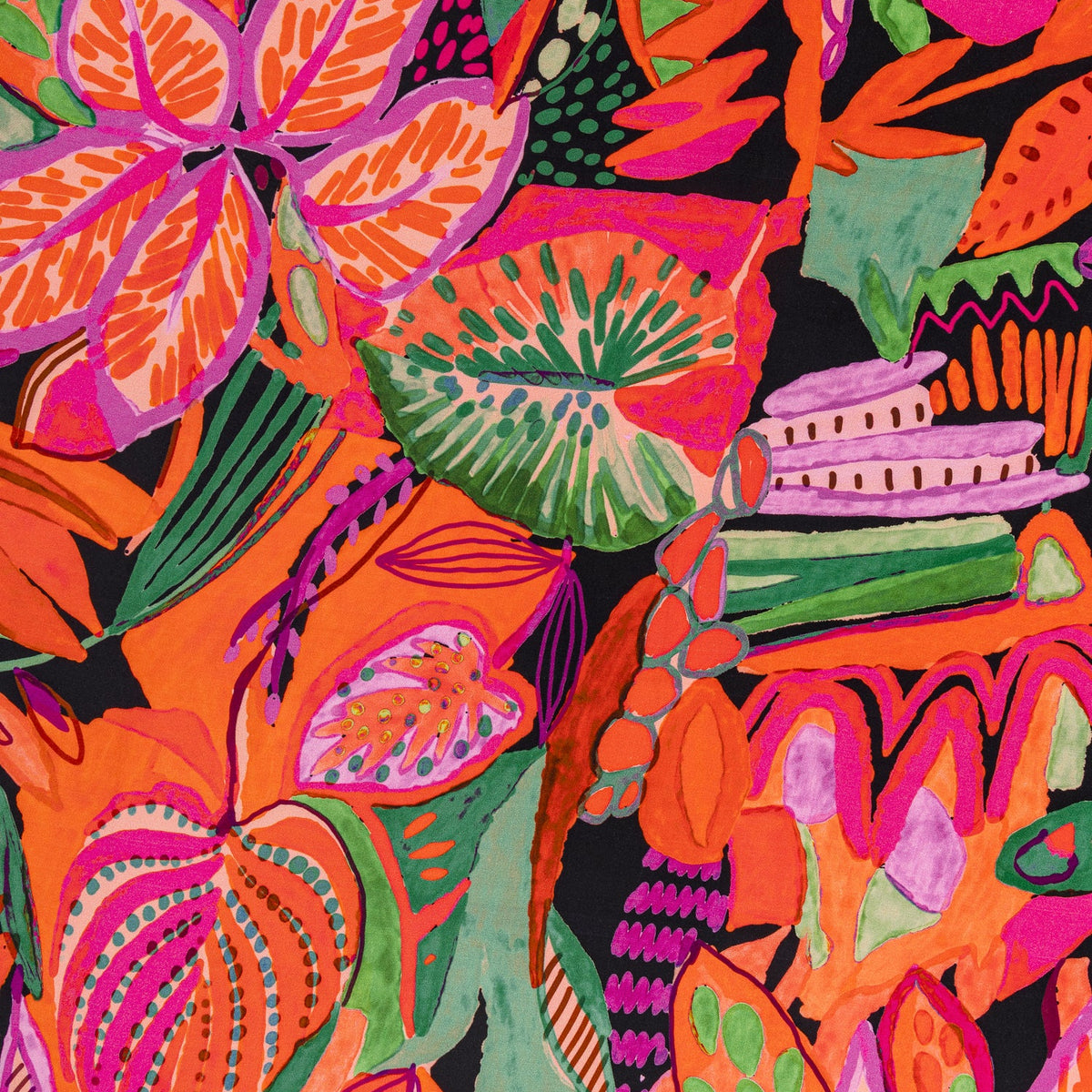 Large Tropical Print Ecovero Viscose - Black + Red + Green by Core Fabrics