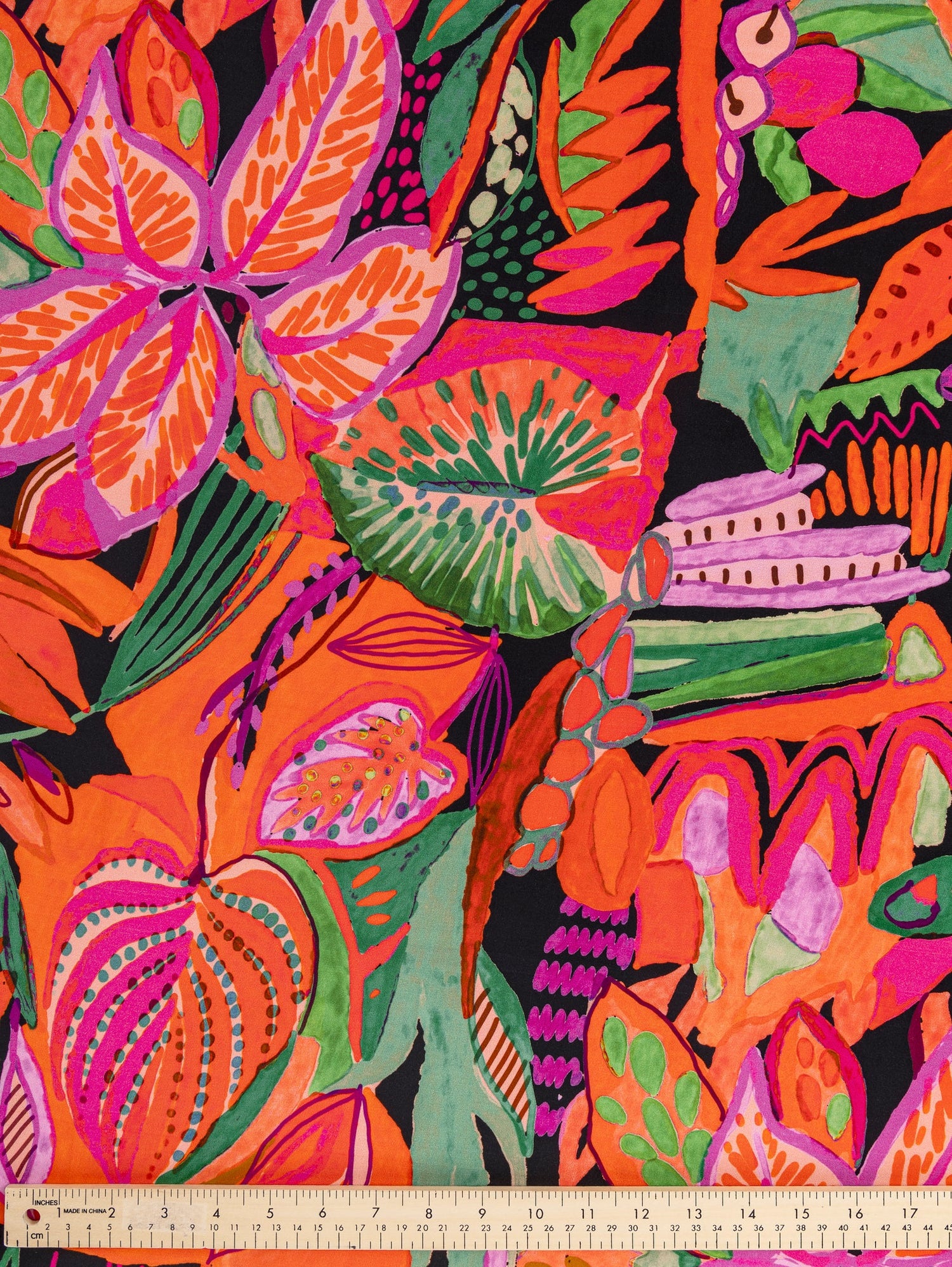 Large Tropical Print Ecovero Viscose - Black + Red + Green by Core Fabrics