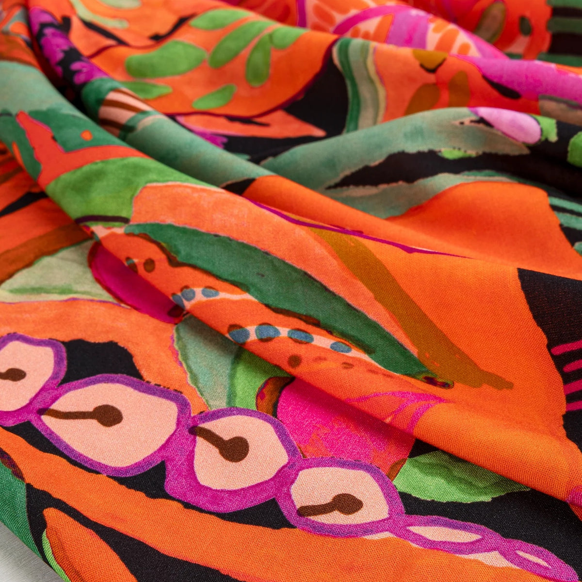 Large Tropical Print Ecovero Viscose - Black + Red + Green by Core Fabrics