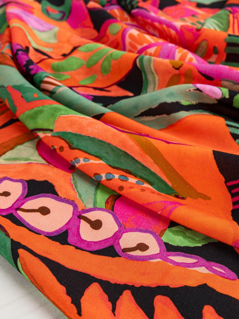 Large Tropical Print Ecovero Viscose - Black + Red + Green by Core Fabrics